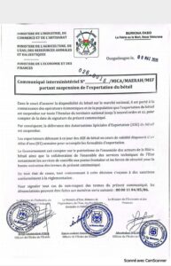 Communiqué exportation du bétail Burkina