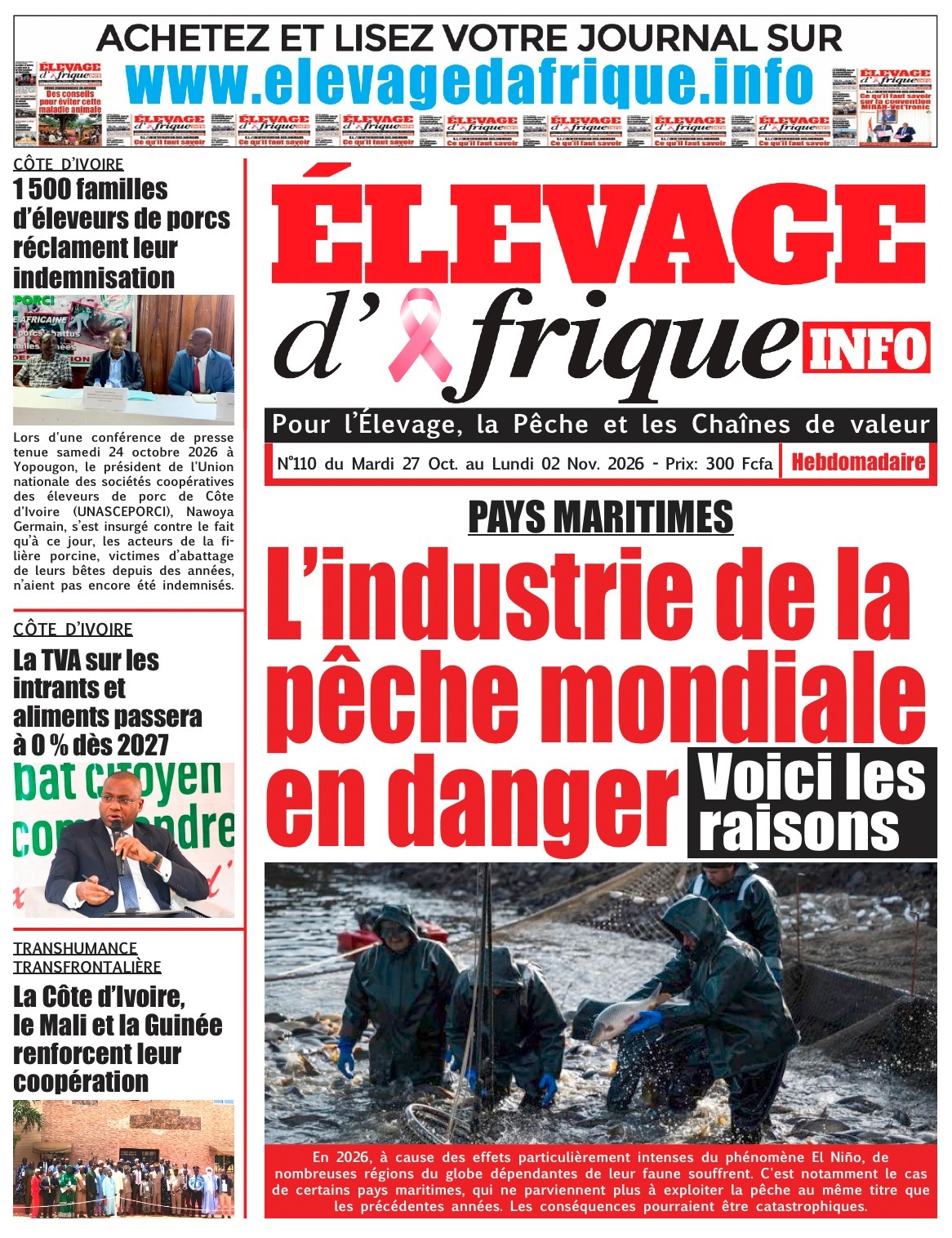 Elevage d'Afrique Info N°110 du 27 Octobre au 02 Novembre 2026